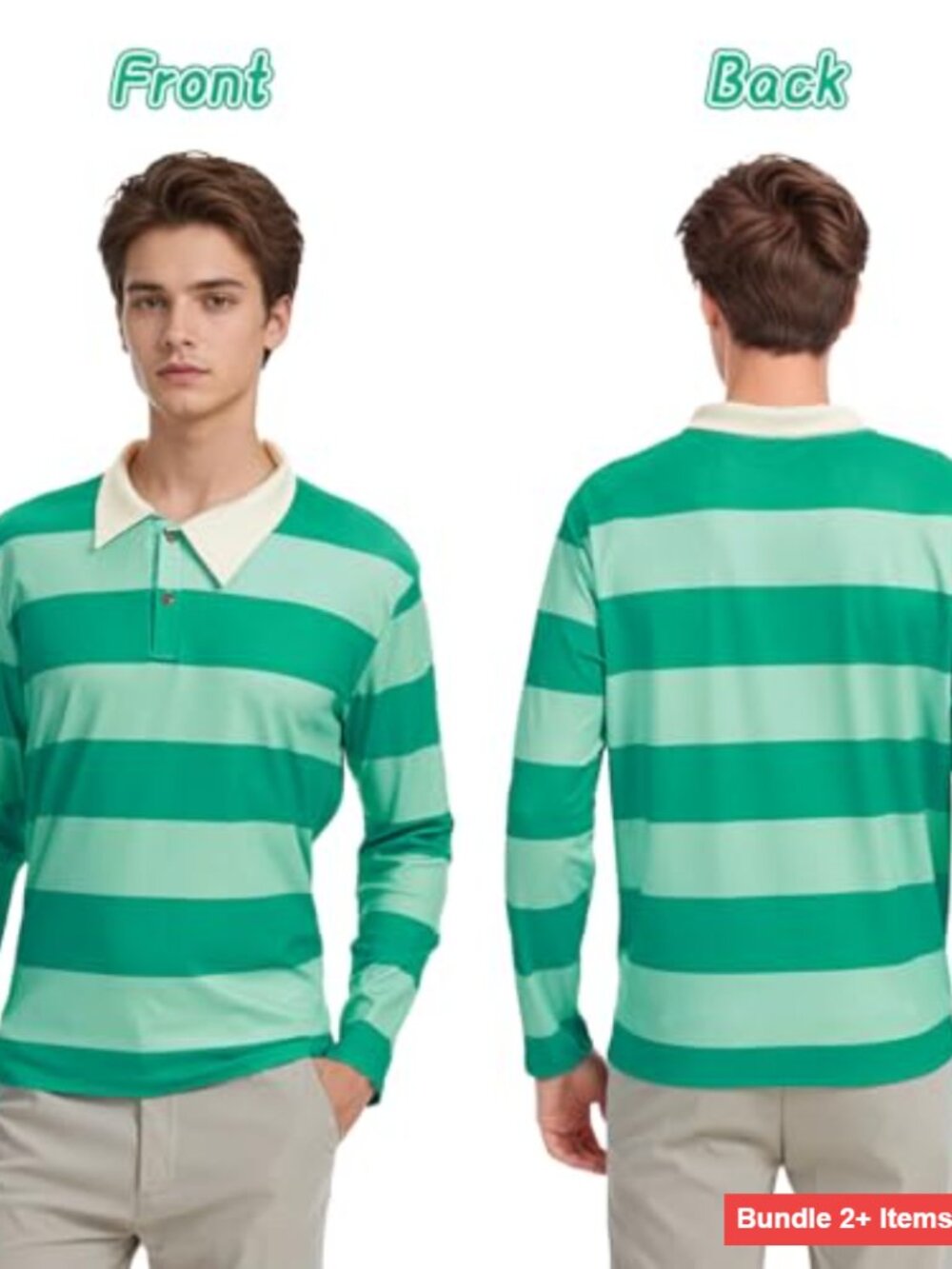 Men's Long Sleeve Striped Polo Shirt for Halloween Cosplay Costume - Picture 2 of 7